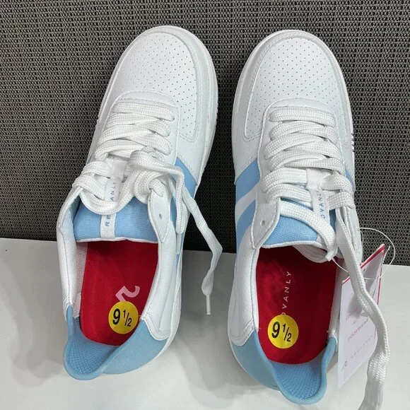 Redvanly Women's Size 9.5 White & Blue Vegan Leather Sneakers - Picture 4 of 7